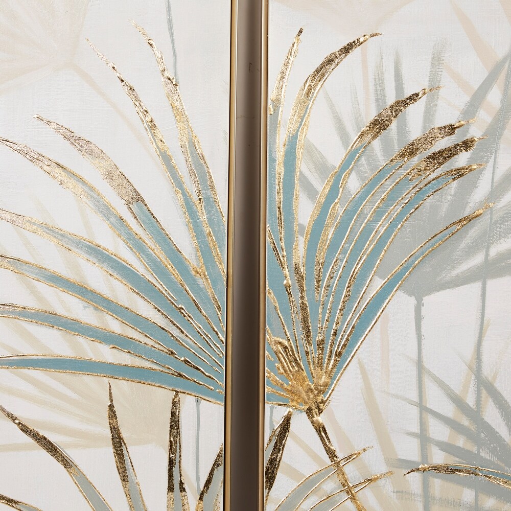 Brown Canvas Palm Leaf Framed Wall Art with Gold Frame (Set of 3)