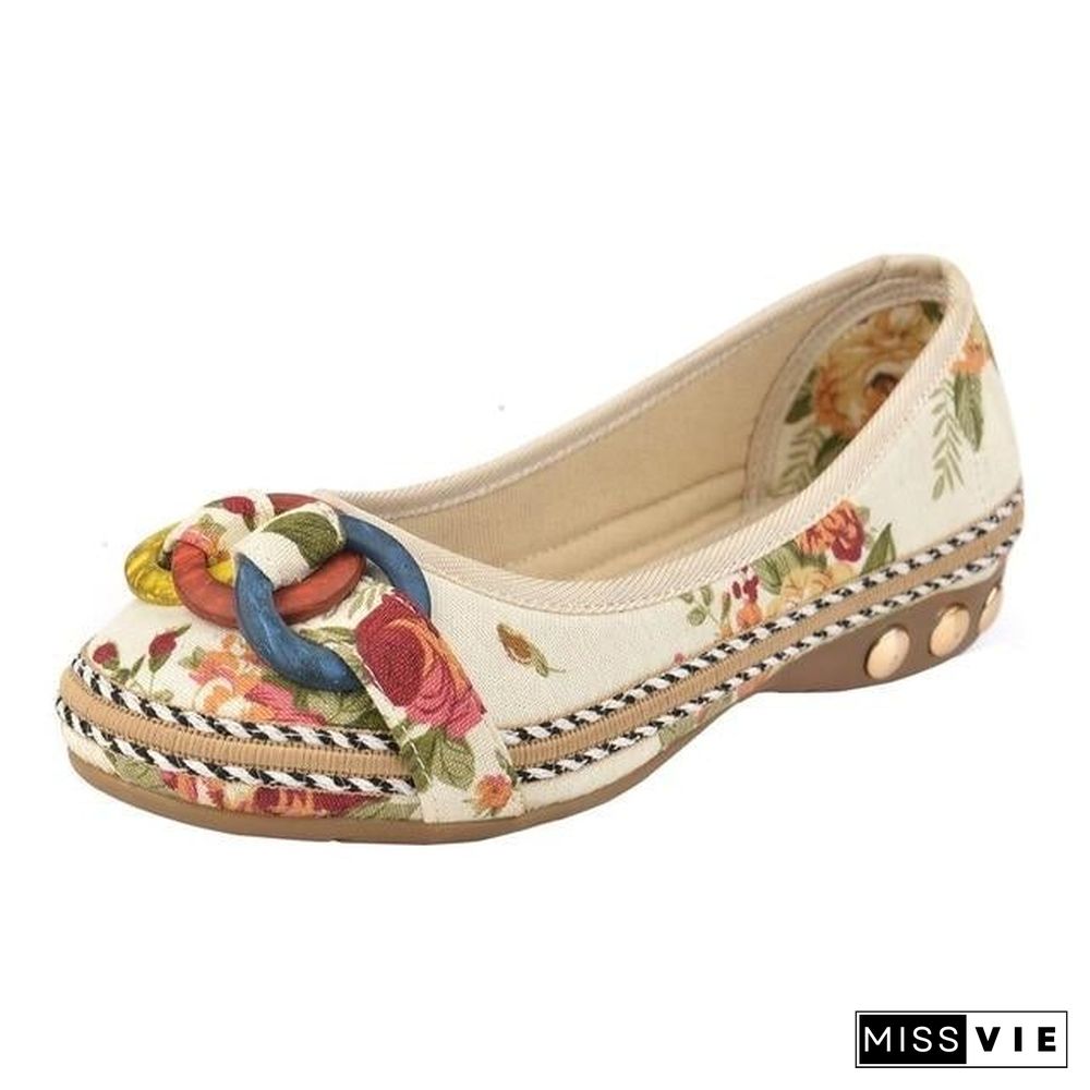 Bohemia Style Print Flats Shoes Plus Size Comfort Leisure Shoes