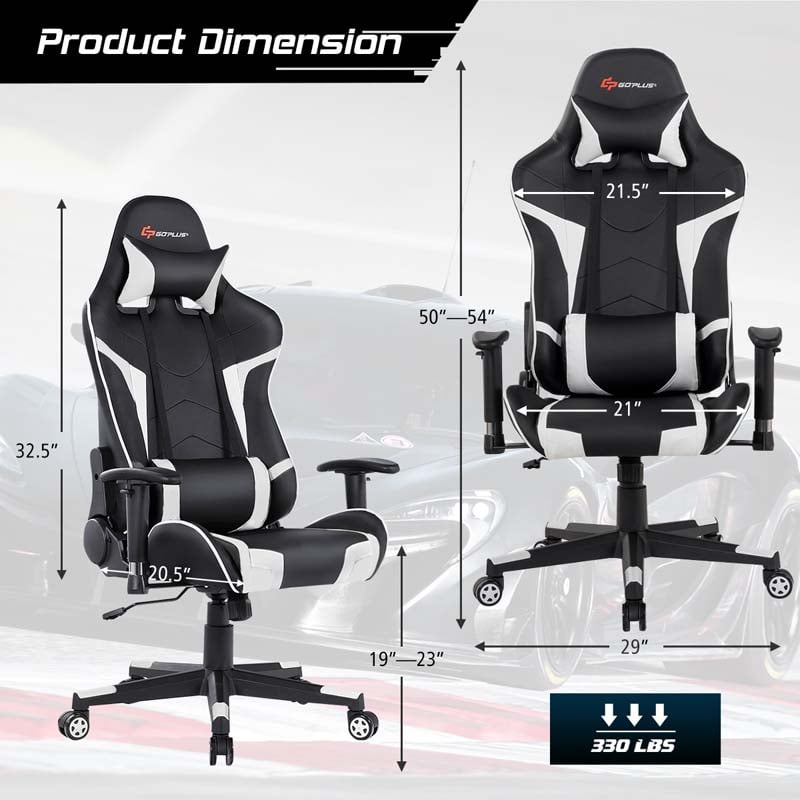 Ergonomic Swivel Massage Gaming Chair Recliner, E-Sport Gamer Racing Chair, Computer Office Chair with Headrest & Lumbar Support