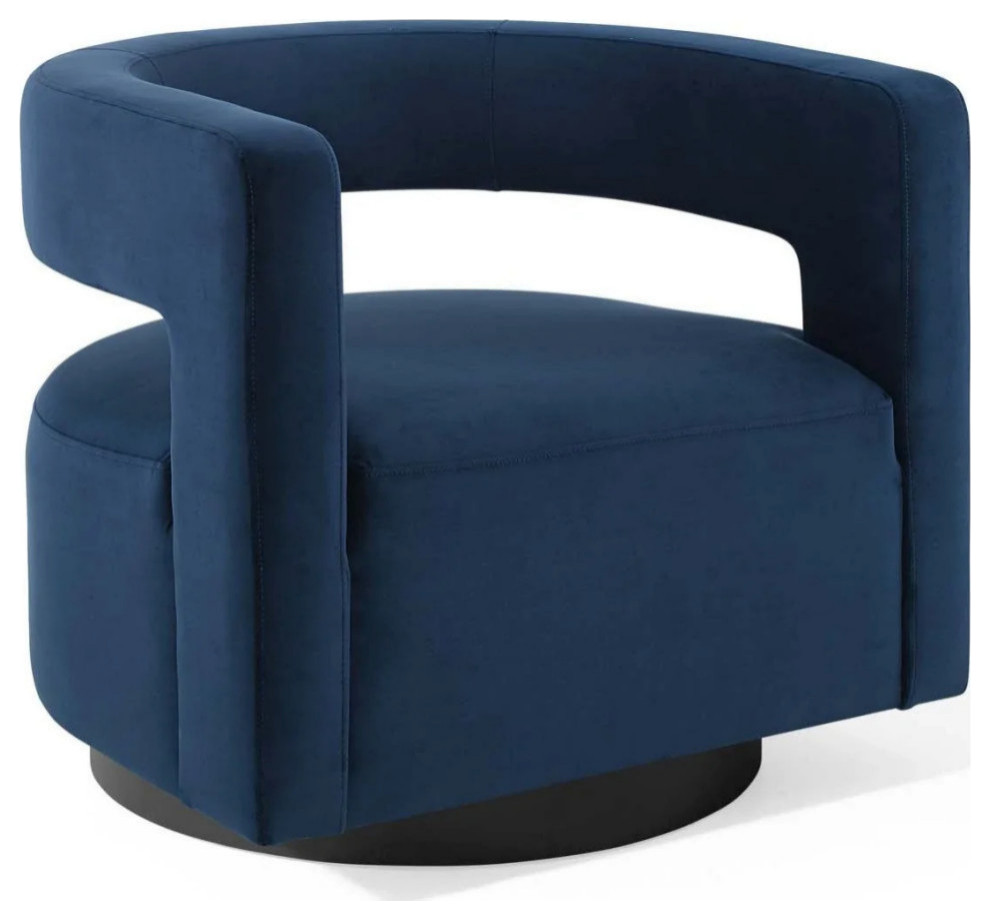 Atlas Midnight Blue Cutaway Performance Velvet Swivel Armchair   Contemporary   Armchairs And Accent Chairs   by Rustic Home Furniture Deco  Houzz