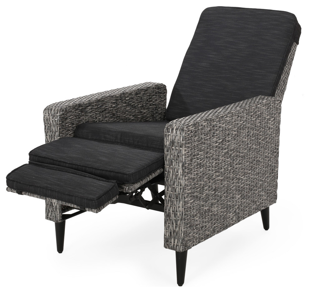 Fircrest Outdoor Wicker Recliner  Mixed Black and Dark Gray   Tropical   Outdoor Lounge Chairs   by GDFStudio  Houzz