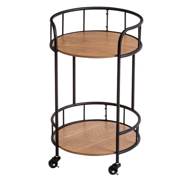 Natural/Black Steel and MDF 2-Tier Rolling Side Table