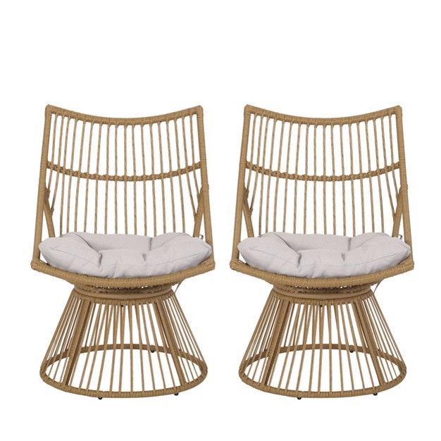 2pk Caryl Outdoor Wicker High Back Beach Lounge Chairs With Cushions Light Brown beige Christopher Knight Home