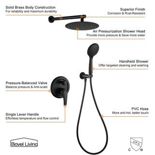 Boyel Living 5-Spray Patterns with 3.2 GPM 10 in. Wall Mount Dual Shower Heads with Rough-In Valve Body and Trim in Matte Black SMD-88040B-10