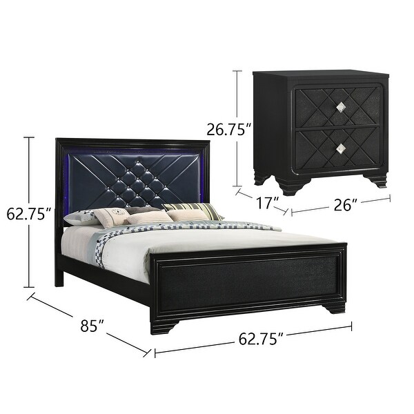 PU Queen Bedroom Set in Black and Midnight Star - - 36135745