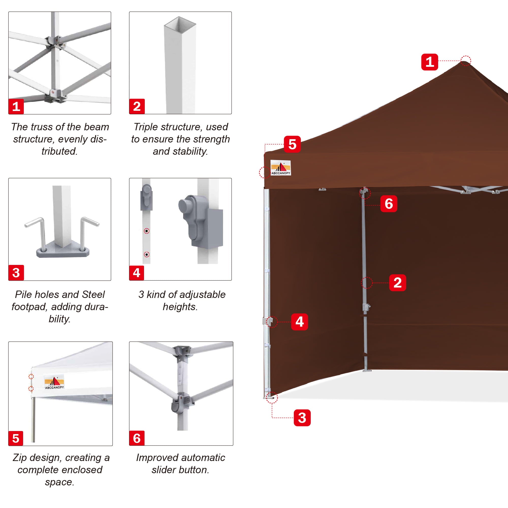 ABCCANOPY 10 ft x 10 ft Metal Pop-Up Commercial Canopy Tent with walls, Brown