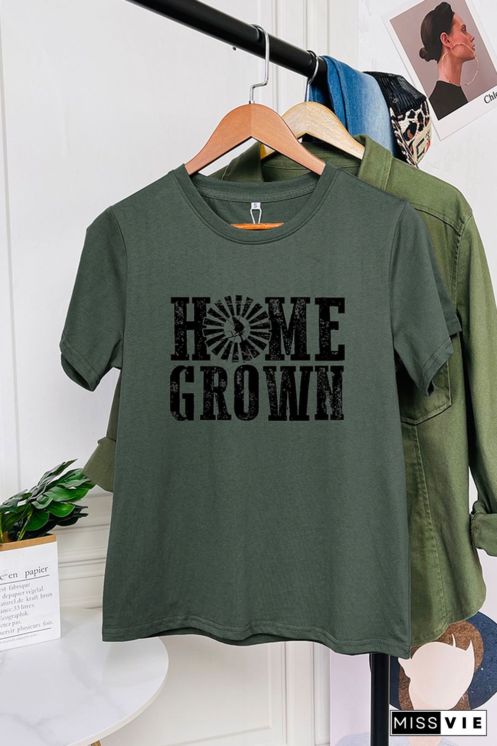 Home Grown Print Graphic Tees for Women Wholesale Short Sleeve T shirts Top