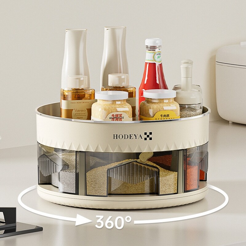 Rotating multifunctional condiment storage box