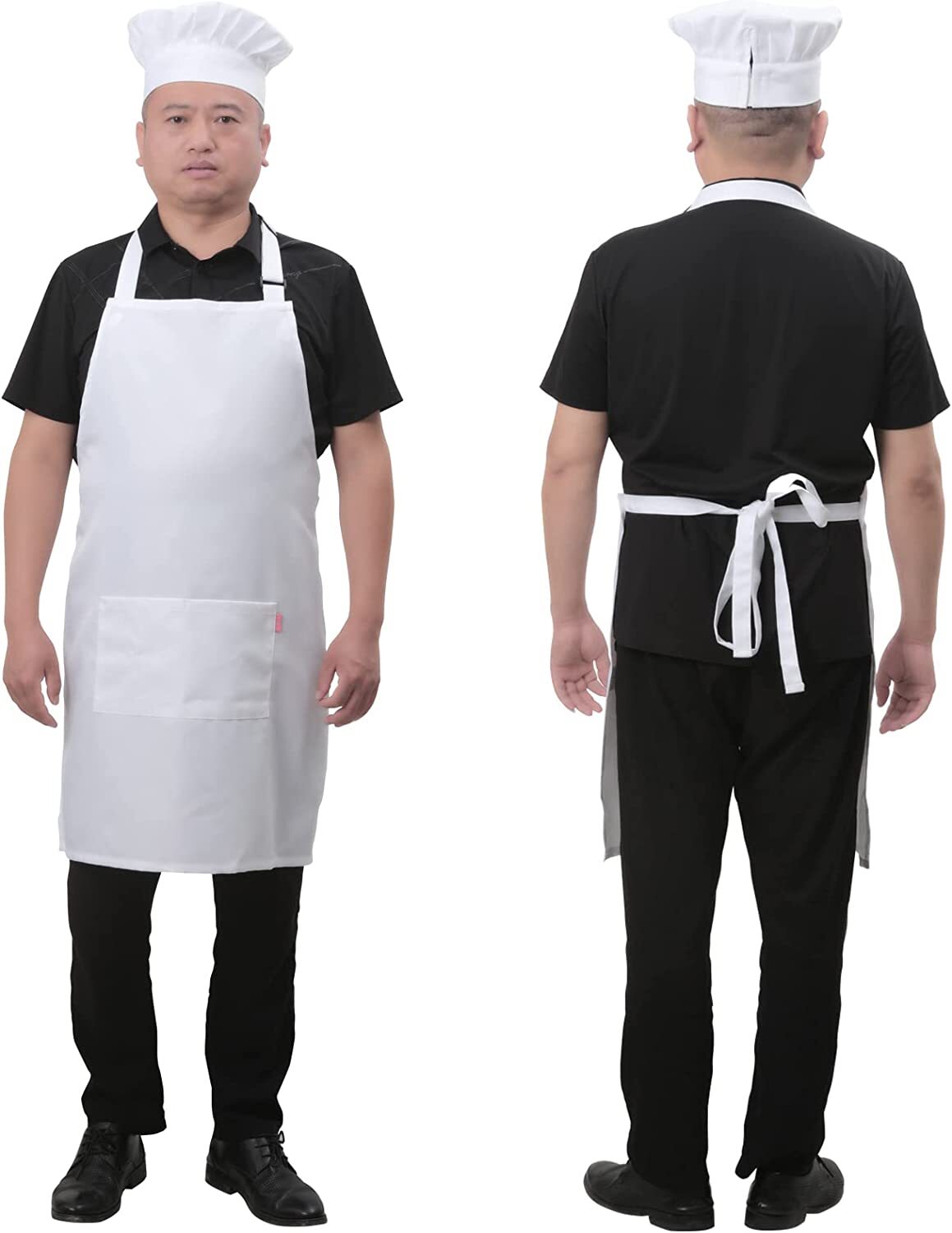 ALIPOBO Bib Aprons Set for Women and Men， Kitchen Chef Apron with 2 Pockets and 40 Long Ties， Plus Size Adjustable Apron and Hat for Cooking