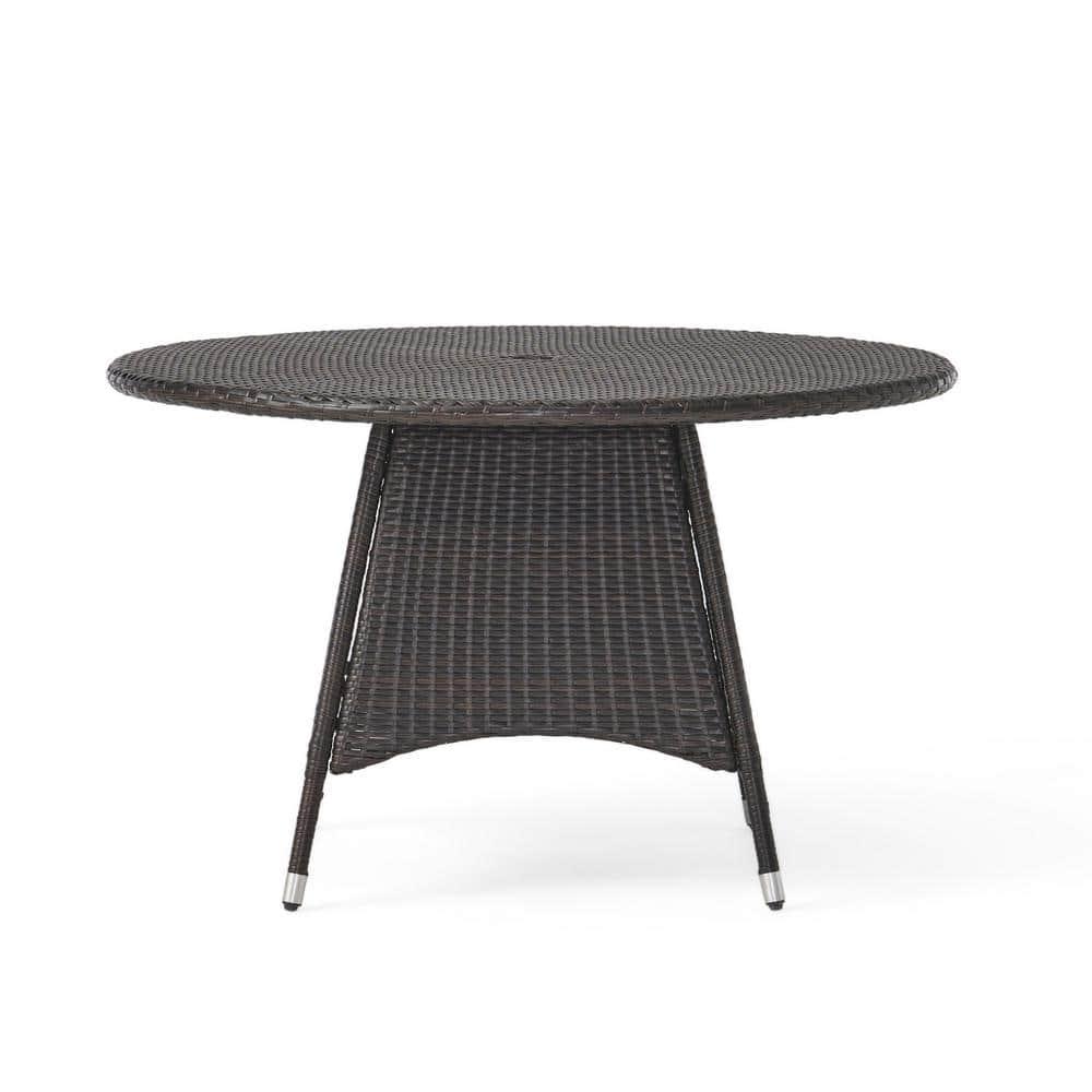 Noble House Corsica Brown Round PE Wicker Outdoor Dining Table