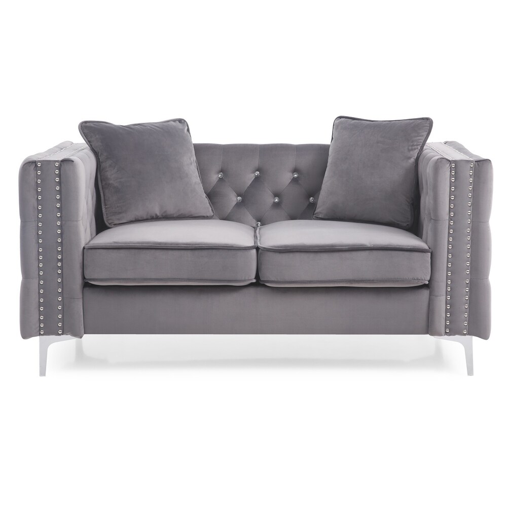 Paige 63 in. Velvet 2 Seater Sofa with 2 Throw Pillow   63\