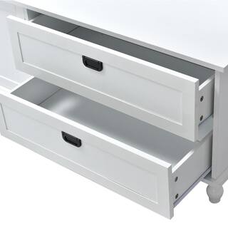 URTR Modern Style White Hall Tree with Storage Cabinet and 2-Large Drawers Widen Mudroom Bench with 5-Coat Hooks WYX-675W