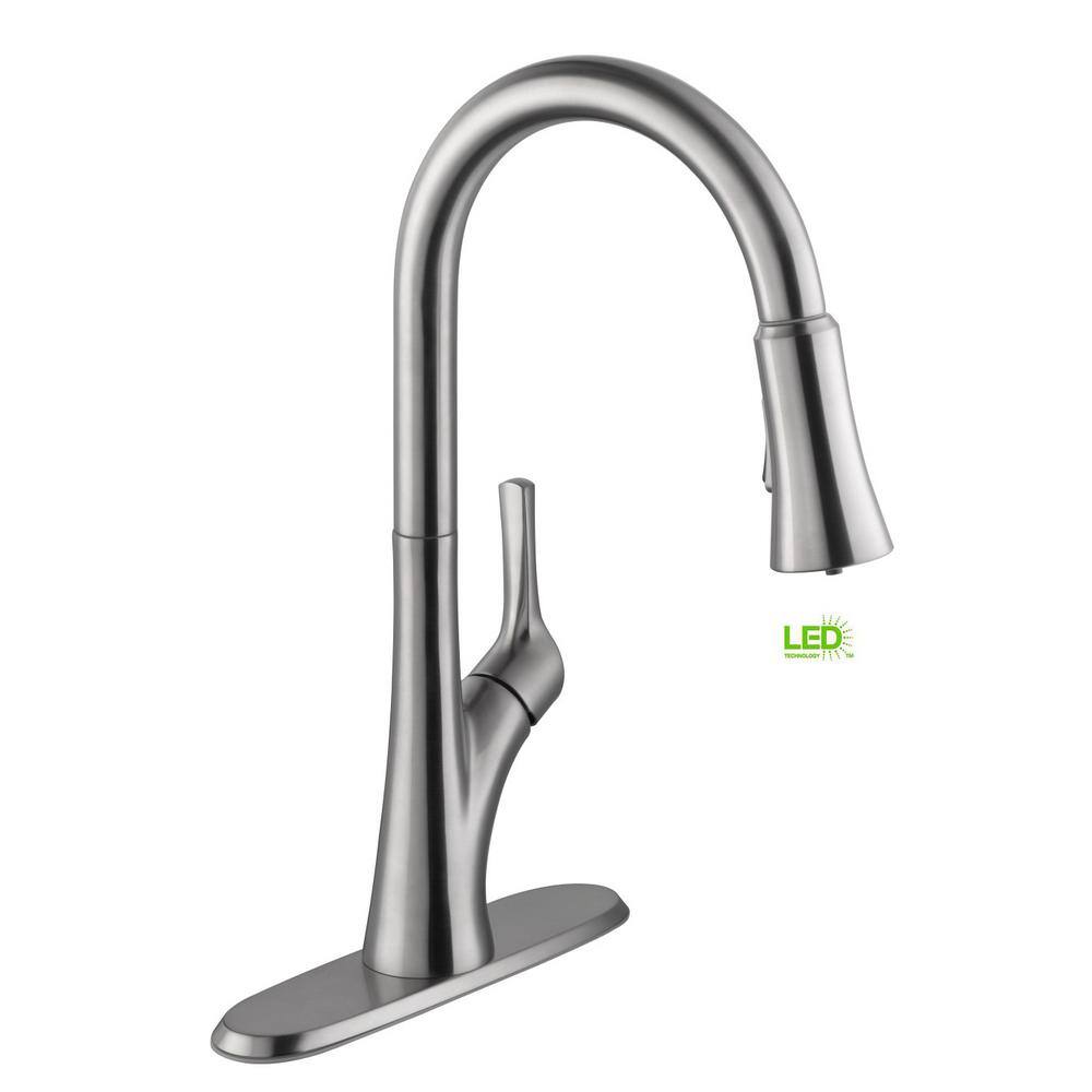 Glacier Bay Single-Handle Pull-Down Sprayer Kitchen Faucet with LED Light in Stainless Steel 67646-0008D2