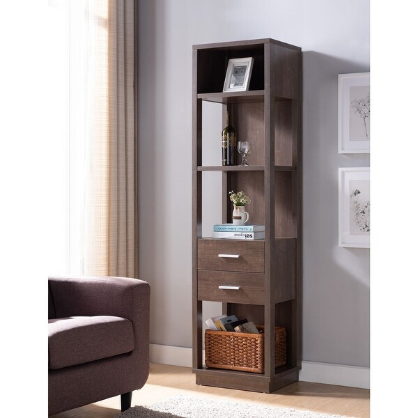 Q-Max Media Tower Home Entertainment Center Featuring One Top Shelf， Two Open Shelves， and Two Drawers - 42 inches