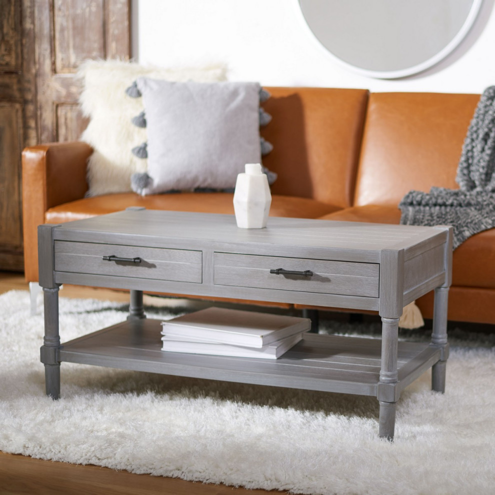 Berta 2 Drawer Coffee Table  Whitewash/Gray   French Country   Coffee Tables   by Rustic Home Furniture Deco  Houzz