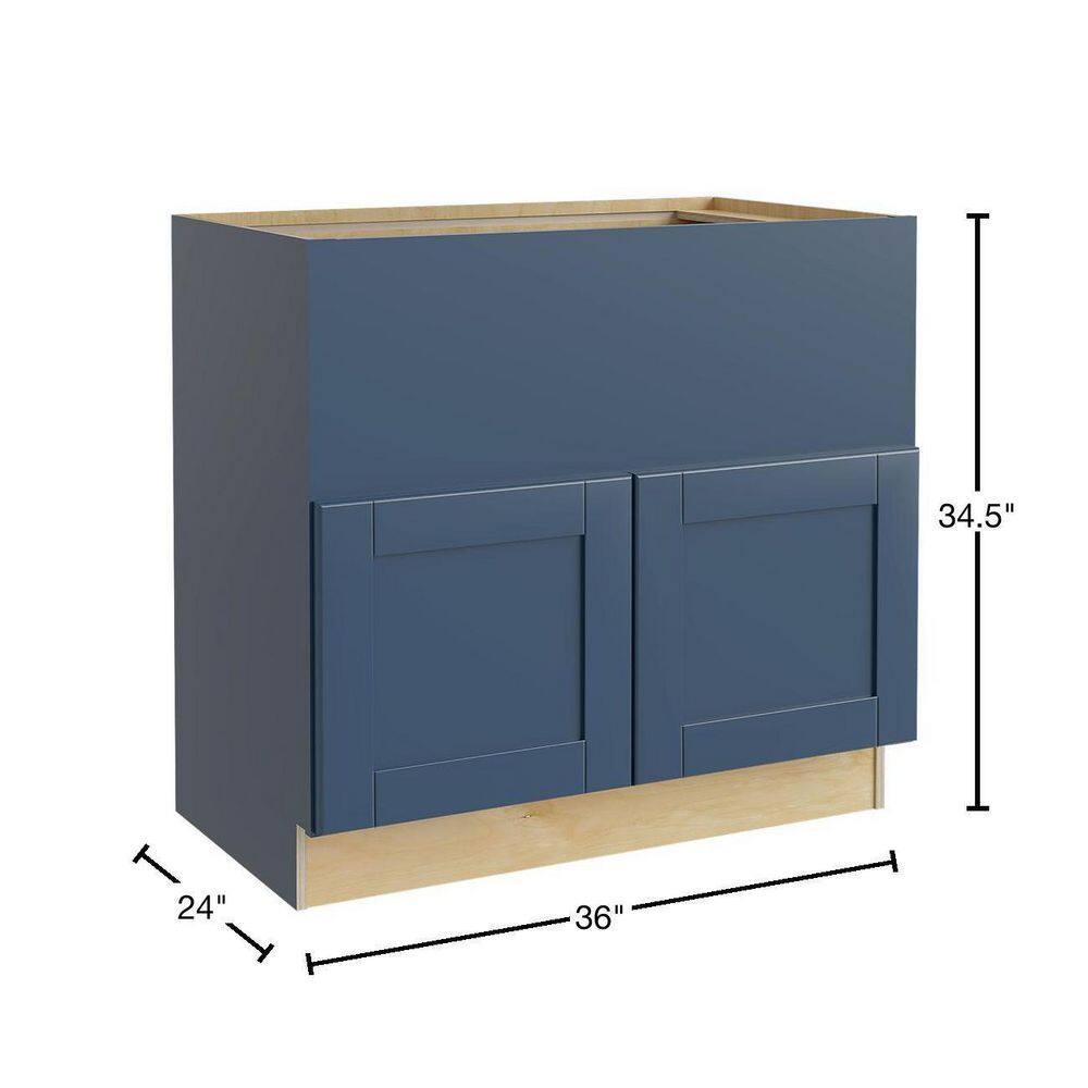 Home Decorators Collection Washington Vessel Blue Plywood Shaker Stock Assembled Base Kitchen Cabinet Soft Close 36 in. x 34.5 in. x 24 in. FSB36-WVB