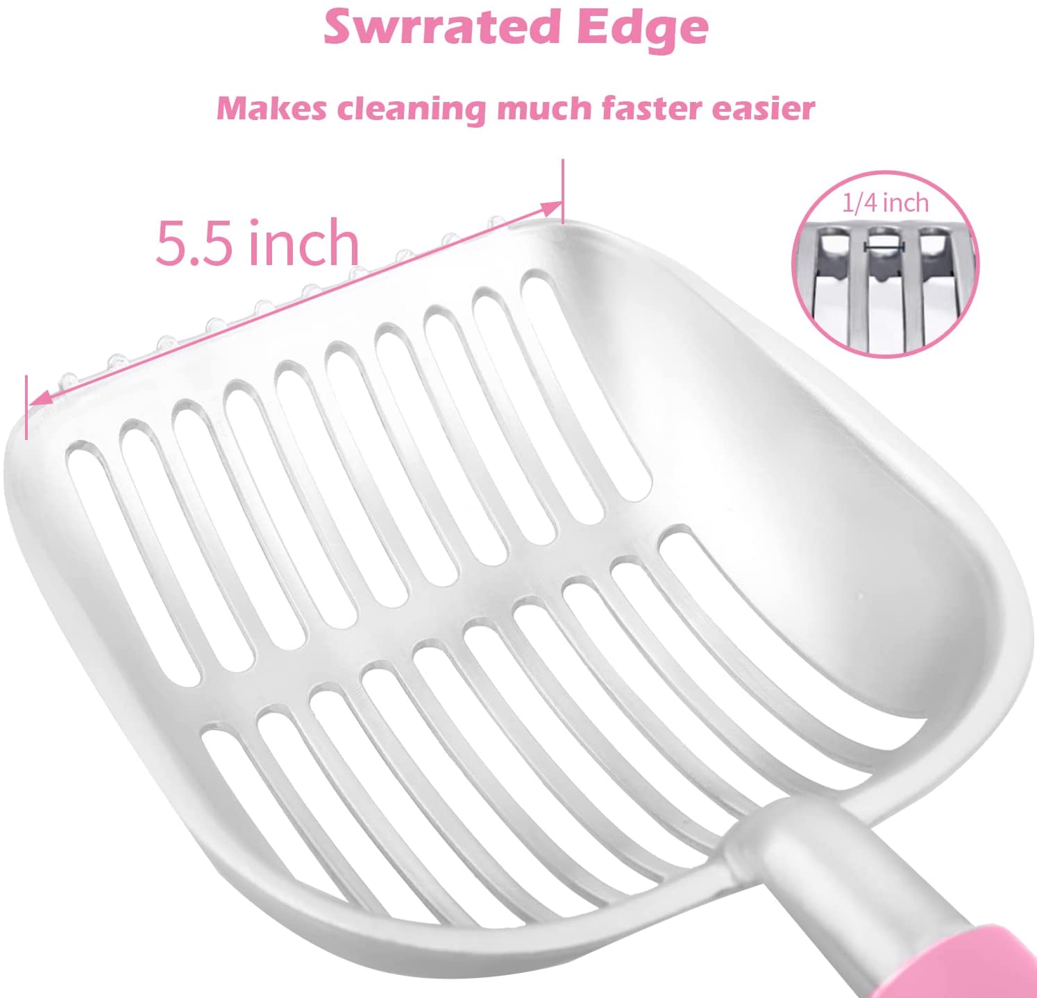 Cat Litter Scoop， Metal， Rubber Handle， Pink