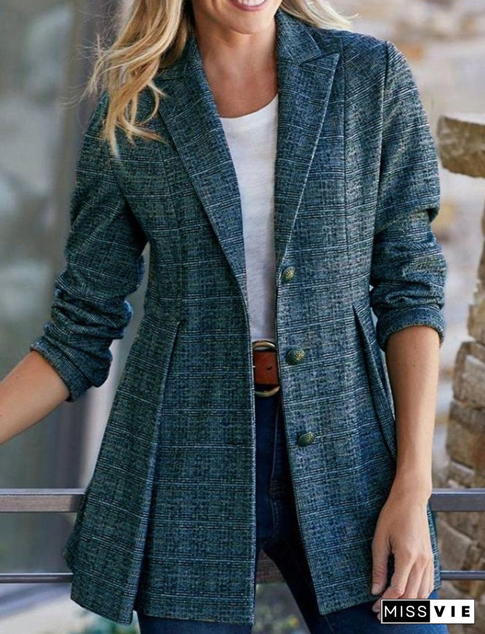 Spring And Autumn Lapel Plaid Blazer