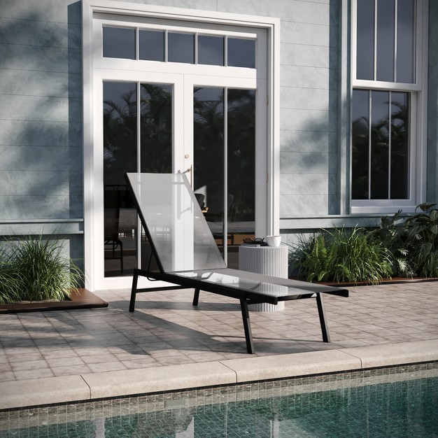 Emma And Oliver Textilene Adjustable 5 Position Patio Chaise Lounge And Metal Frame