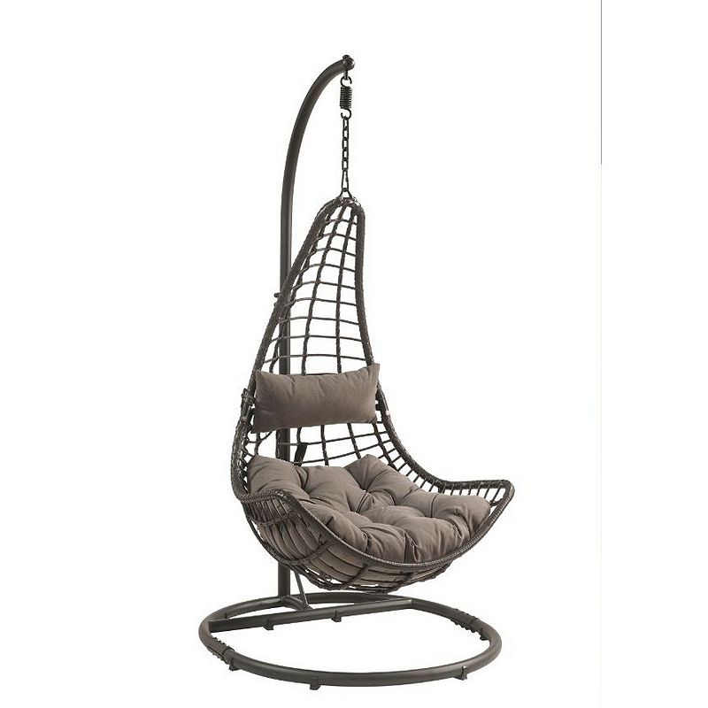 Patio Hanging Chair with Tear Drop Shape and Thick Cushions， Gray