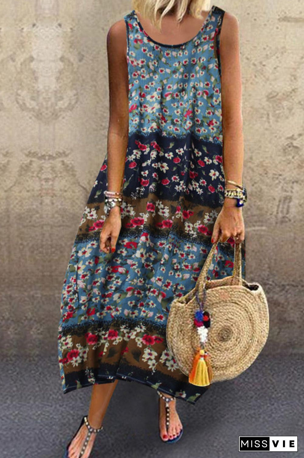 Vacation Sleeveless Ditsy Floral Dress