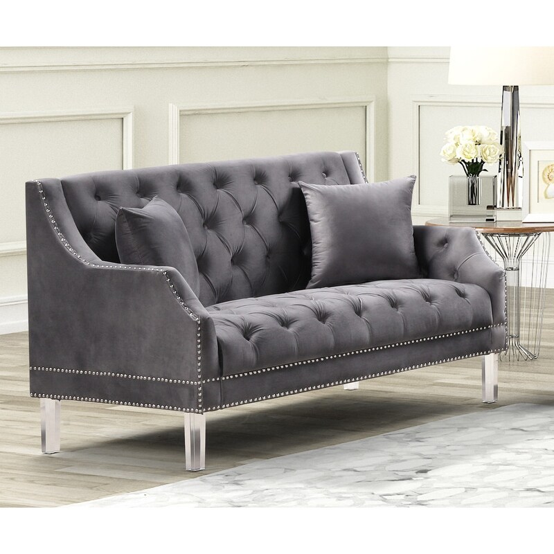 Best Master Furniture 2 Pieces Tufted Velvet Silver Nailhead Set