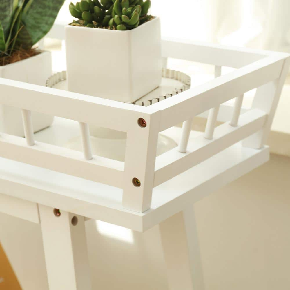 AESOME 2-Tier White Plant Stand 27.7 in. Tall Rectangular Modern Wooden Display Shelving Rack Holder for Sofa Side Home Decor HJ798