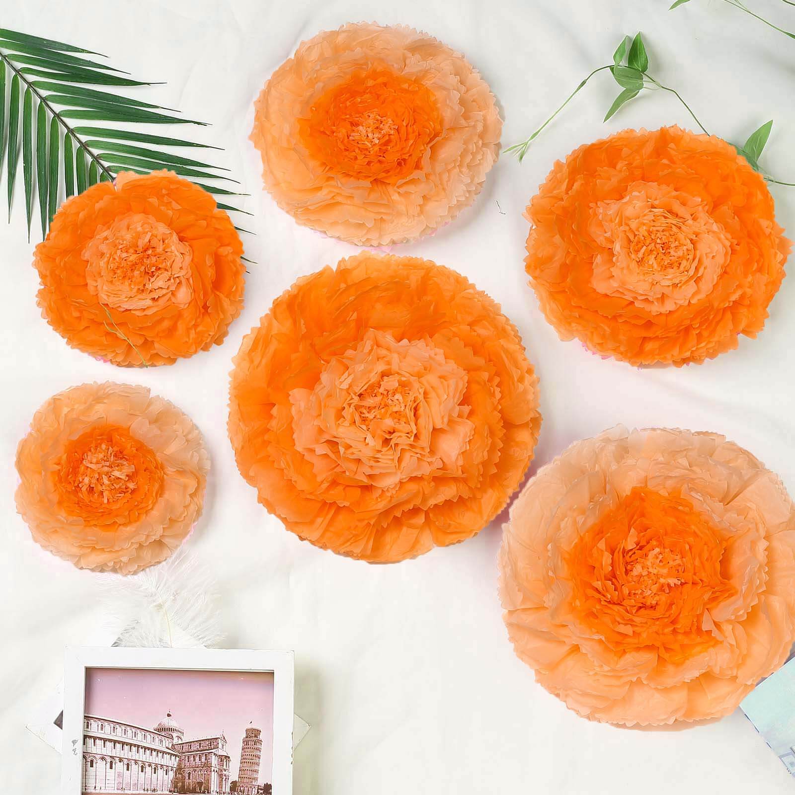 Set of 6 Coral Orange Carnation 3D Paper Flowers Wall Decor 7