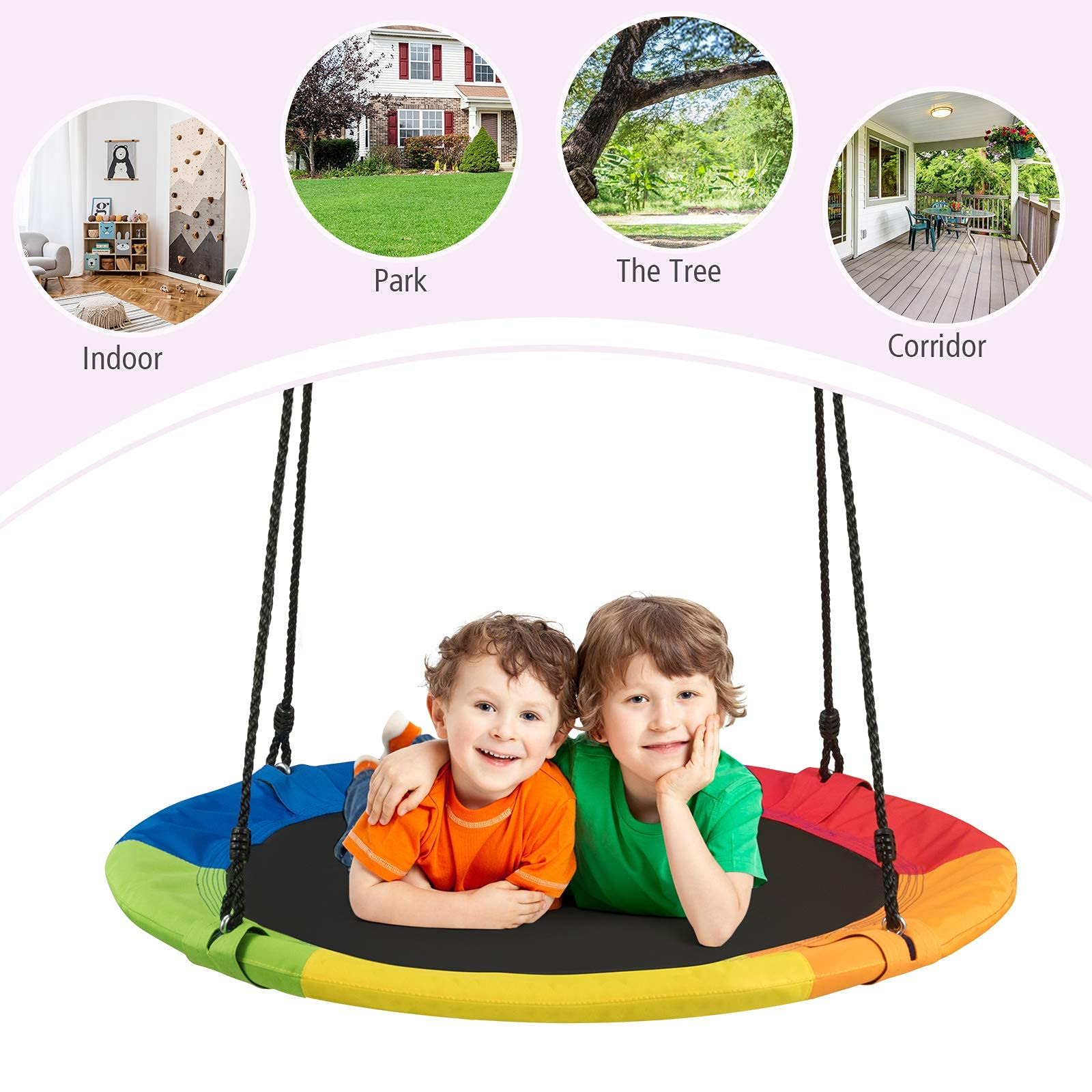 Costzon 40'' Flying Saucer Tree Swing for Kids Adult, Indoor Outdoor 700 Lbs 900D Round Swing w/ Multi-ply Rope