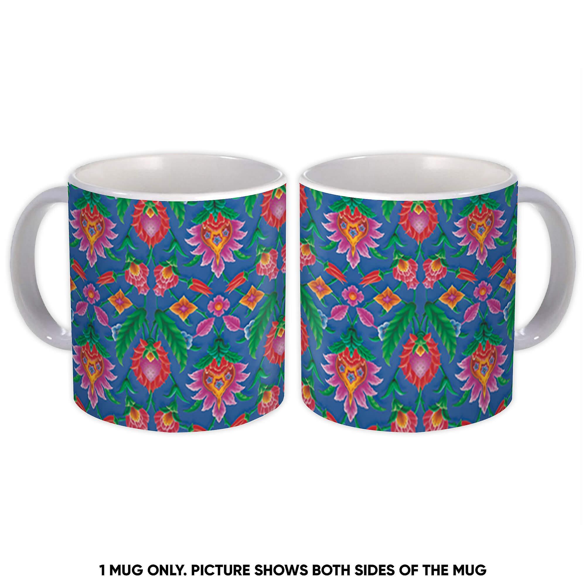 Gift Mug: Retro Carnation Flowers Seamless