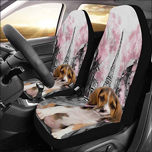 FMSHPON Set of 2 Car Seat Covers New Universal Fit Custom Add Your Love Pet with Eiffel Tower Universal Auto Front Seats Protector Fits for Car，SUV Sedan，Truck