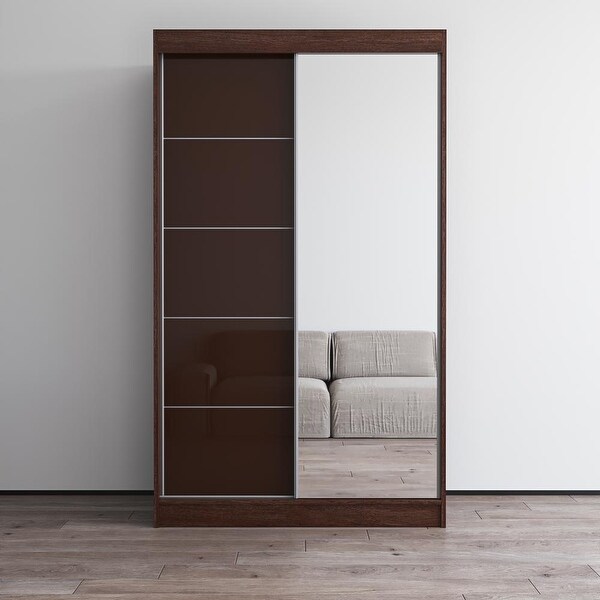 Aria High Gloss 2-door Modern Wardrobe with Mirror - - 28494566