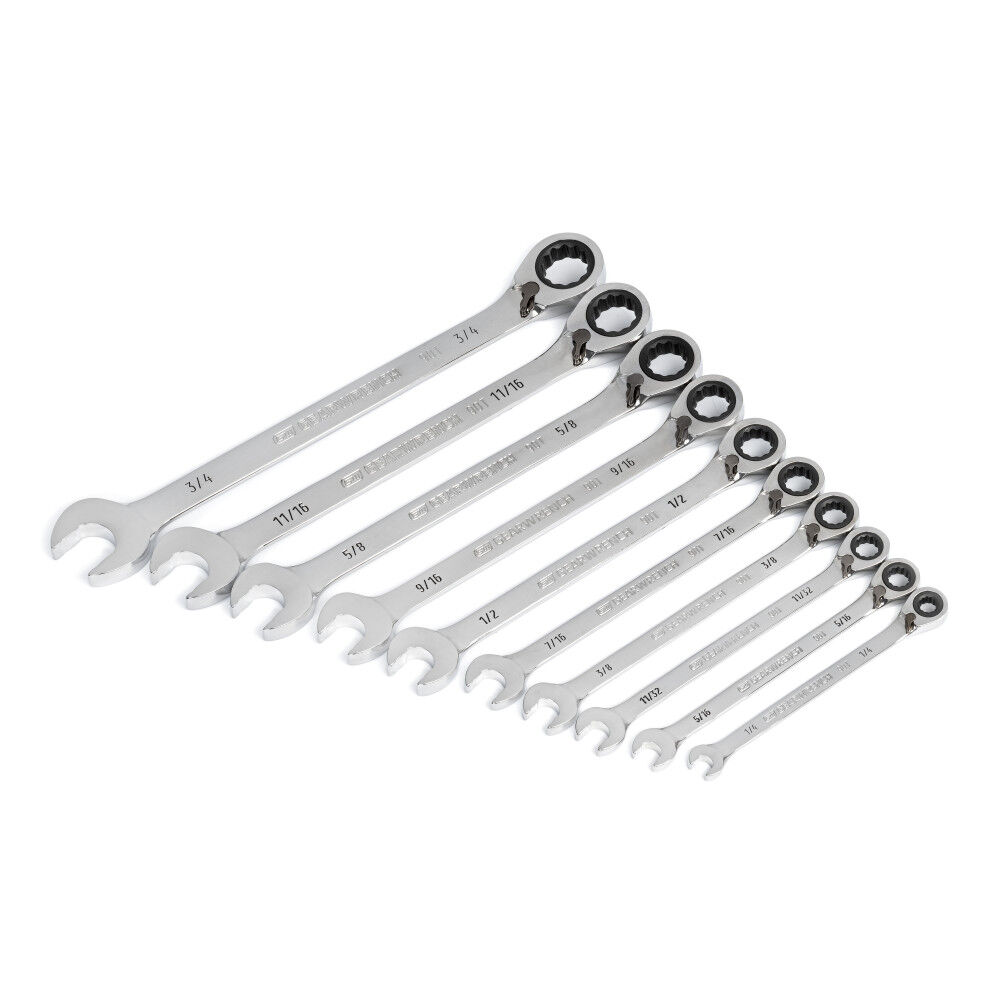 GEARWRENCH 10 Pc. 90-Tooth 12 Point SAE Reversible Ratcheting Wrench Set 86658 from GEARWRENCH