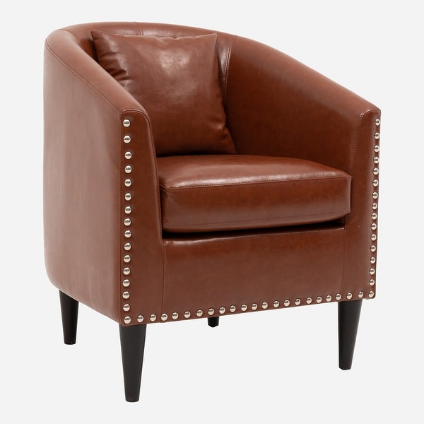 Modern Accent Chair with Ottoman Set， PU Leather Upholstered Club Round Arms Chair