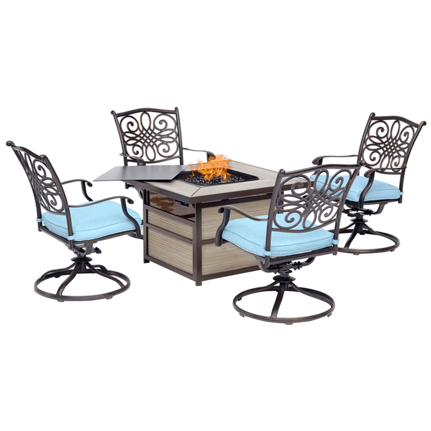 Hanover Traditions 5 pc Bronze Aluminum Traditional Fire Pit Set Blue