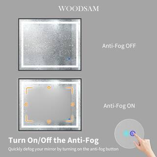 WOODSAM 48 in. W x 40 in. H Rectangular Alluminum Framed Anti-Fog LED Lighted Wall Bathroom Vanity Mirror in Matt Black LMR-06-4840-NB