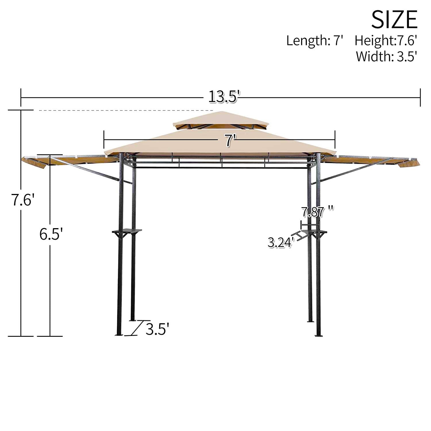 Ainfox 8' x 4' 2-Tier Grill Gazebo Canopy BBQ Outdoor Patio Shelter with Adjustable Awning, Brown