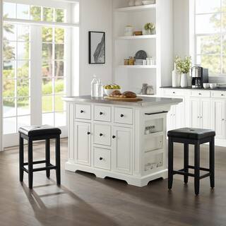 CROSLEY FURNITURE Julia White Kitchen Island with Square Stools KF30063WH-BK