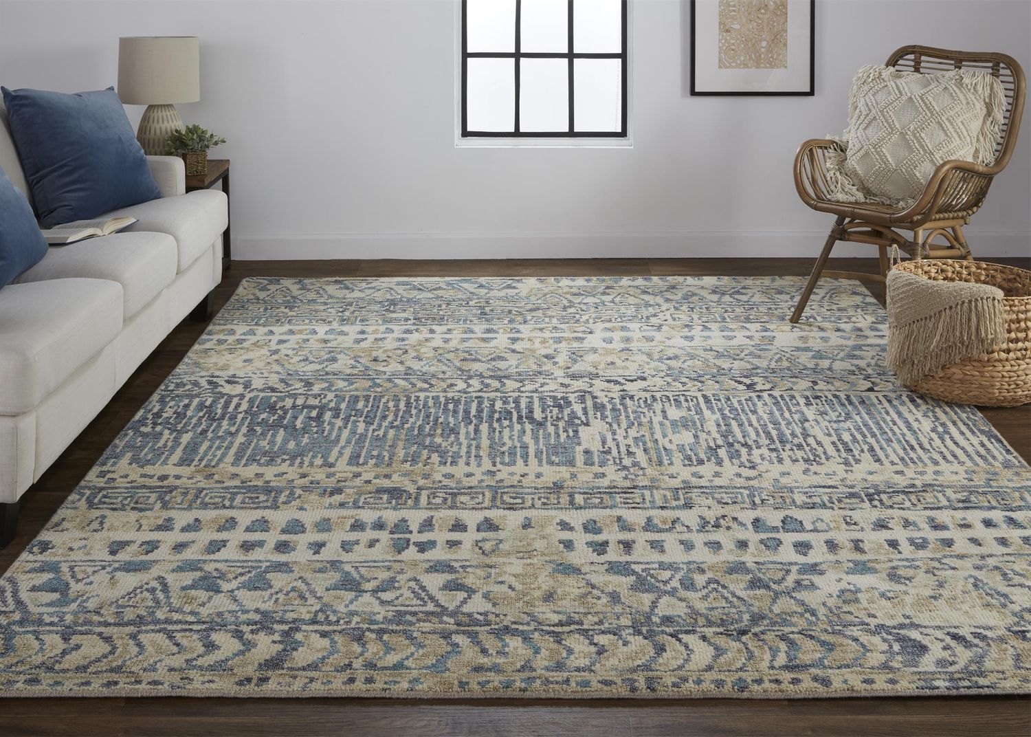 Scottsdale Hand Knotted Blue and Beige Rug by BD Fine