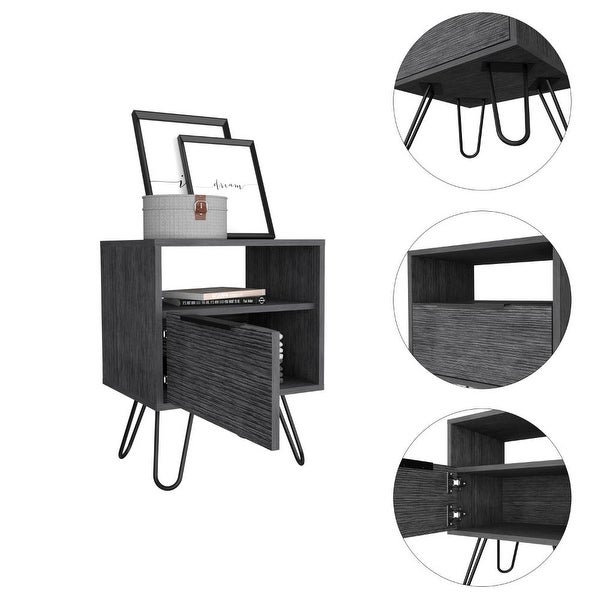 Augusta Nightstand with Drawer， Shelf， and Hairpin Legs - - 35438915