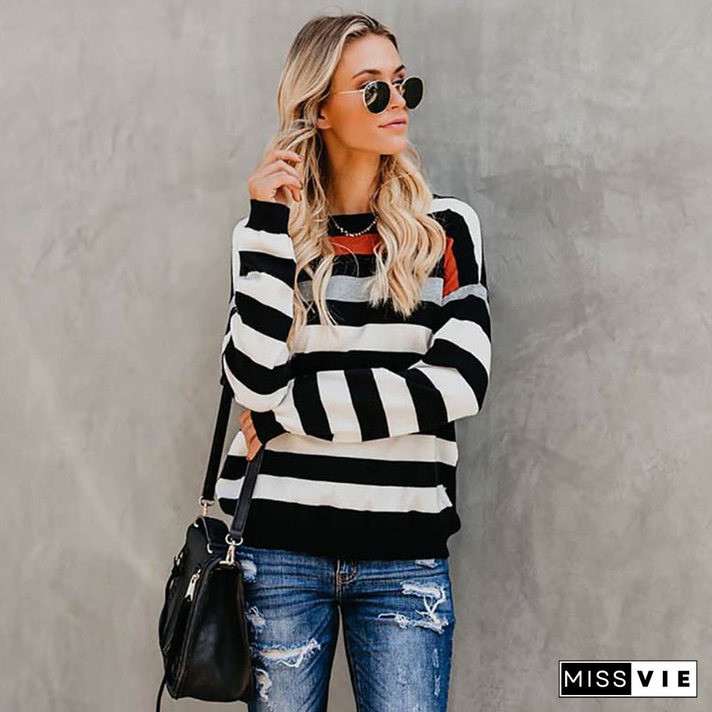 Long Sleeve Stripe Scoop Neck T-Shirt