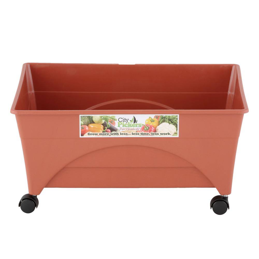 CITY PICKERS 24.5 in. x 20.5 in. Patio Raised Garden Bed Grow Box Kit with Watering System and Casters in Terra Cotta 2340D