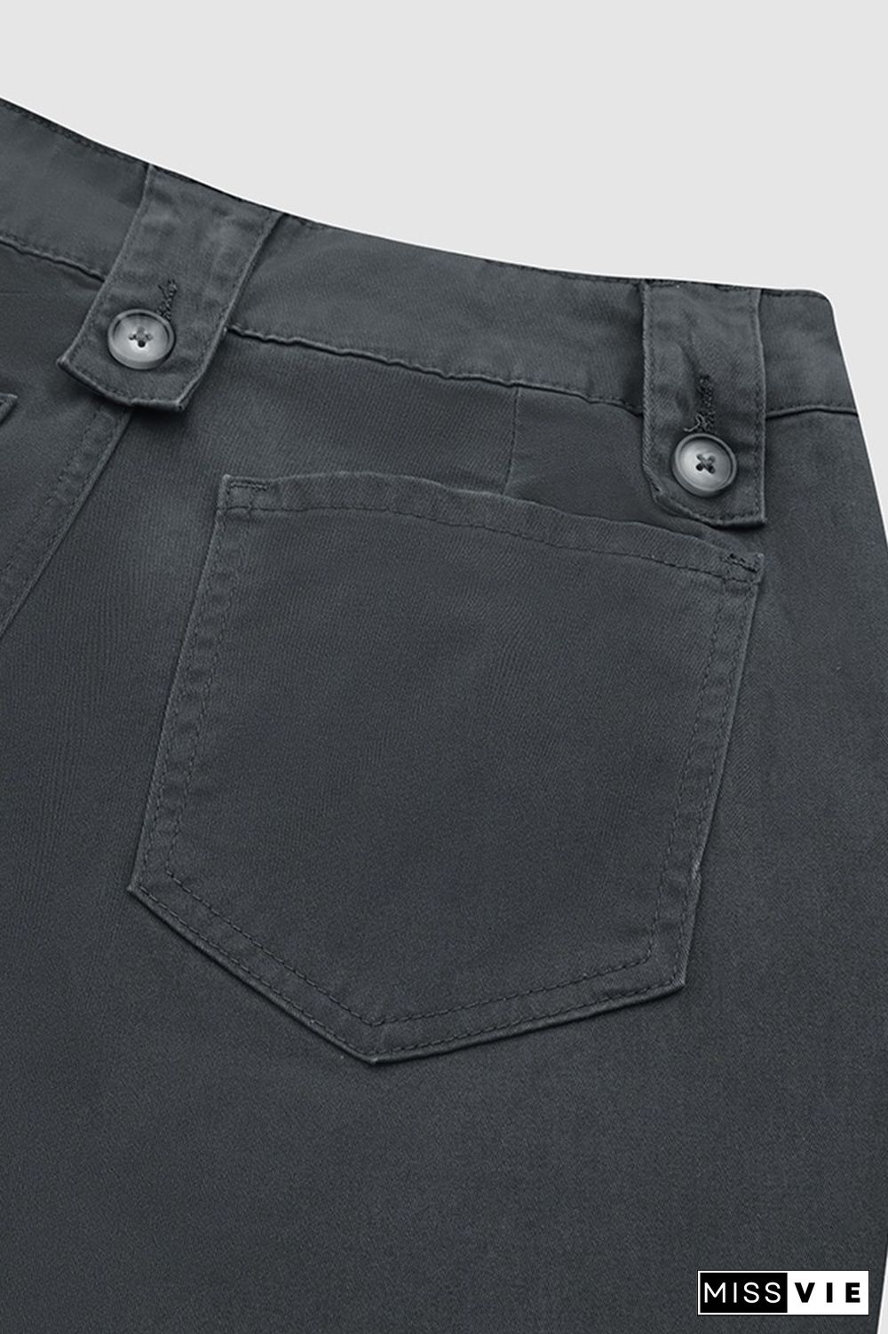 Solid Button Detail Low Rise Straight Leg Pants