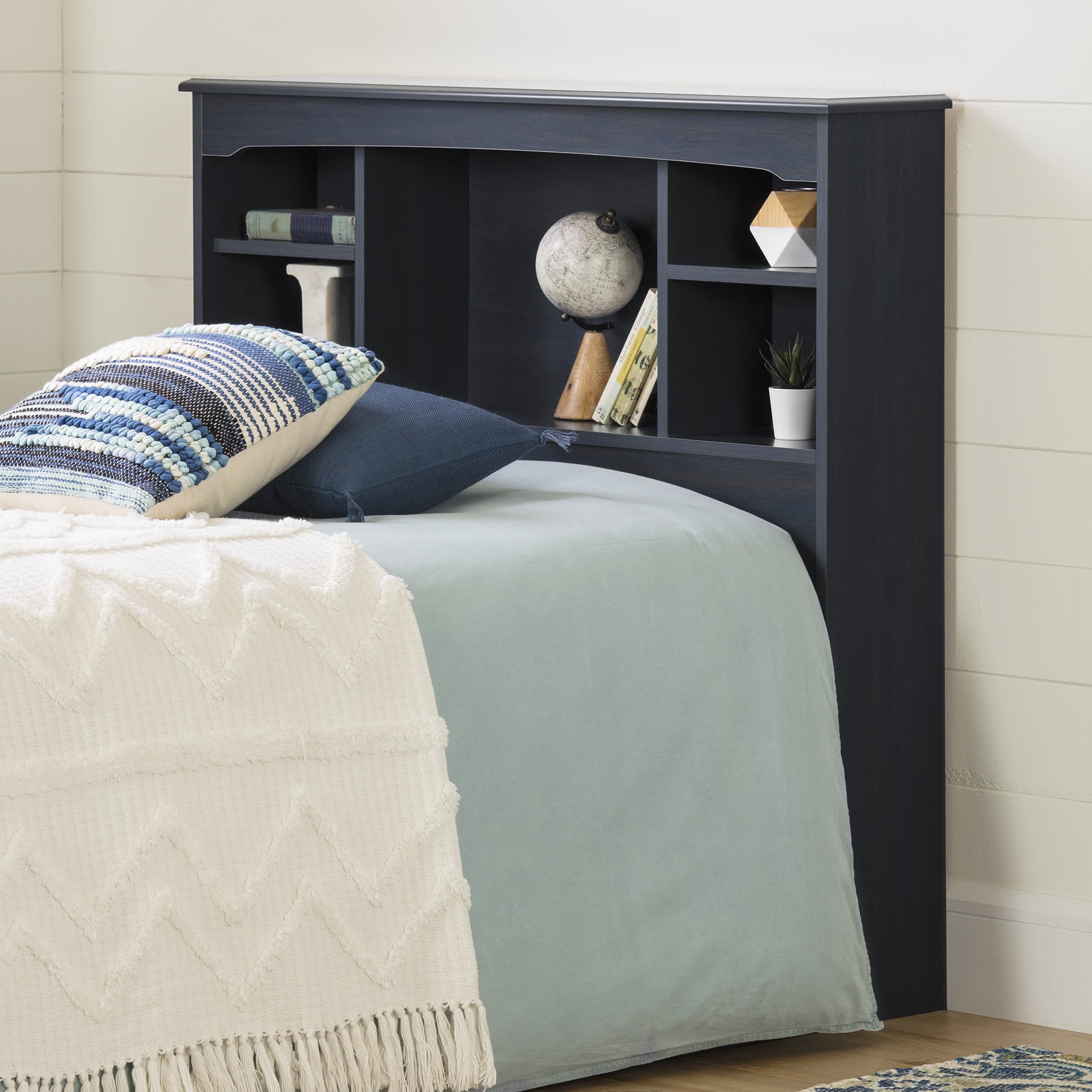 South Shore Aviron Twin Bookcase Headboard 39'', Blueberry