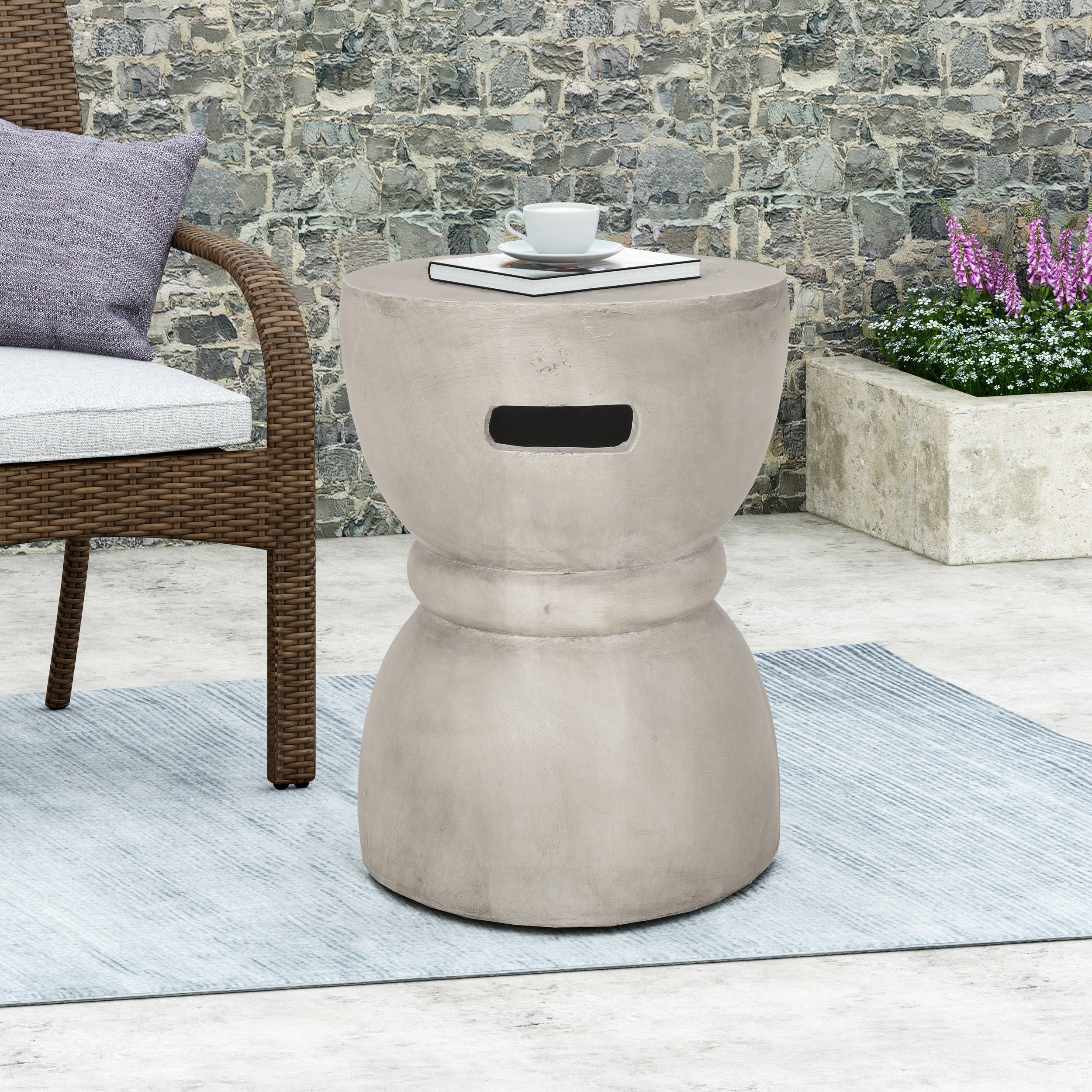 Domitri Outdoor Contemporary Lightweight Concrete Accent Side Table