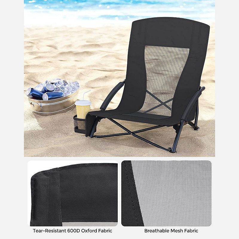 Portable Beach Chair， With High Backrest， Cup Holder， Foldable， Lightweight