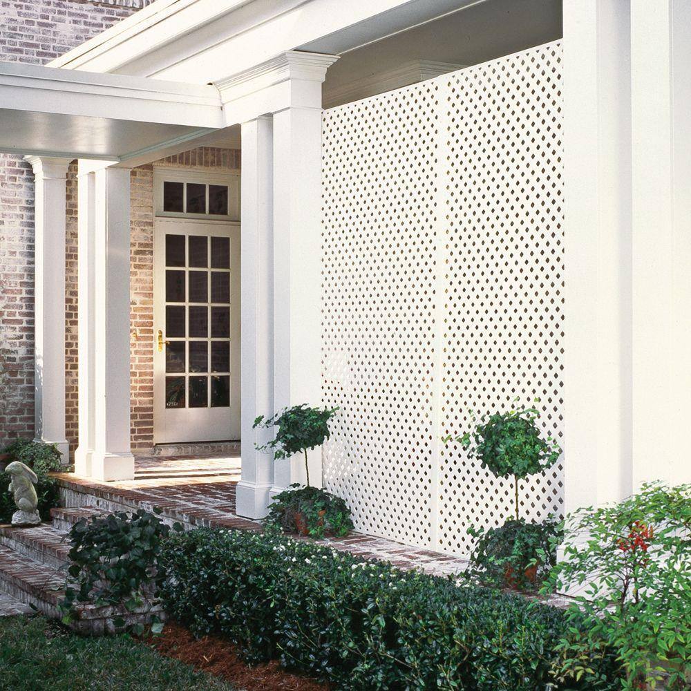 Veranda 4 ft. x 8 ft. White Privacy Diamond Vinyl Lattice - Framed 73004042