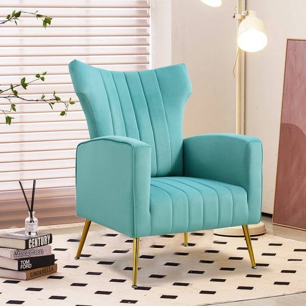 Modern Velvet Accent Chair with Arms， Wingback Reading Chair， Comfy Upholstered Single Leisure Sofa for Living Room Bedroom