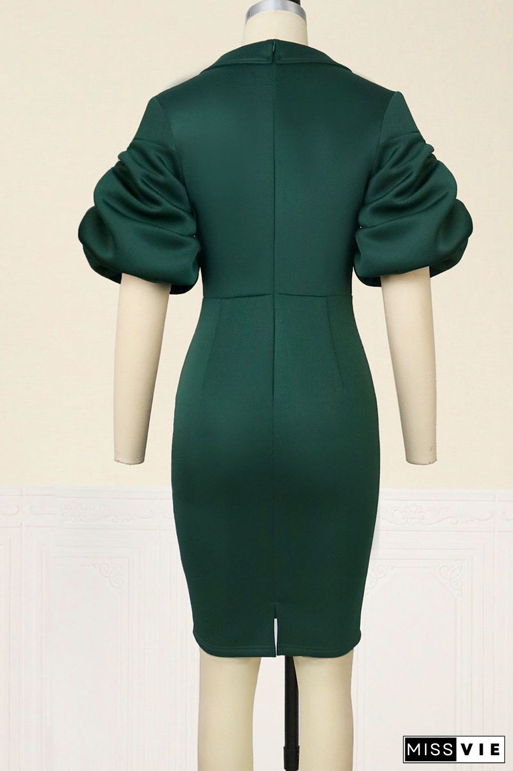 Ink Green Elegant Solid Patchwork Short Sleeve Dress Dresses