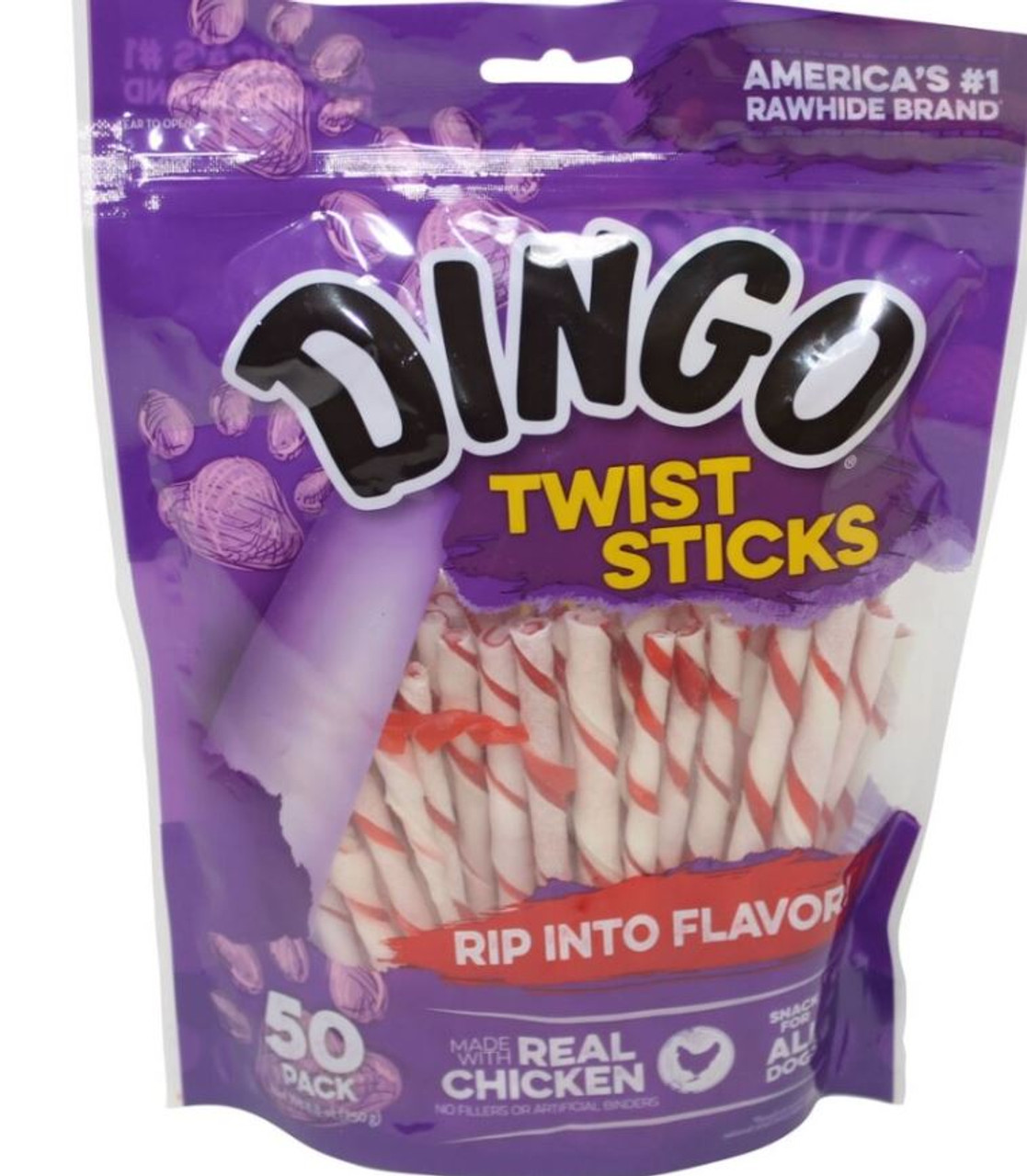 Dingo Chicken Twist Sticks Dog Treats， 50 Pack